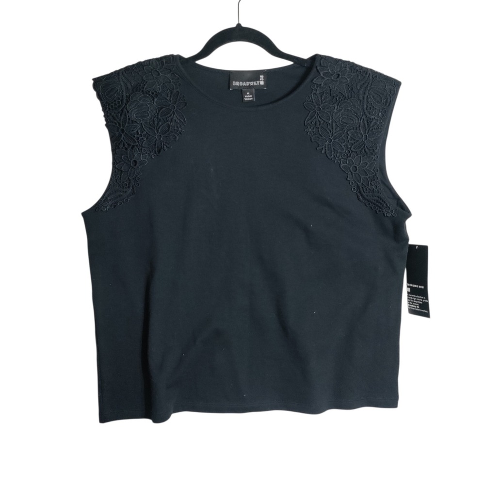 Broadway 38 Womens Black Lace Shoulder Sleeveless Crew Neck Top XL NWT